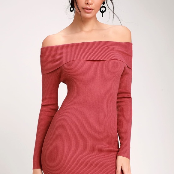 Berry Pink Ribbed Off-the-Shoulder Bodycon - Picture 4 of 4